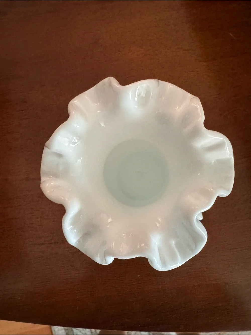 Fenton Hobnail Glass Vase White Milk Glass Ruffled Edge 5” Tall